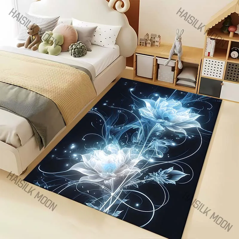 luminous lotus ethereal petals night Print Carpet for Living Room Bedroom Sofa Home Decor Rus Non-slip Floor Mat Luxury Gift