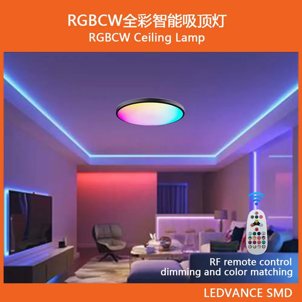 Xiaomi mijia สมาร์ทโคมไฟเพดาน RGBCW สี Dimming และปรับสีสมาร์ท RF รีโมทคอนโทรลห้องนอน LED วงกลม