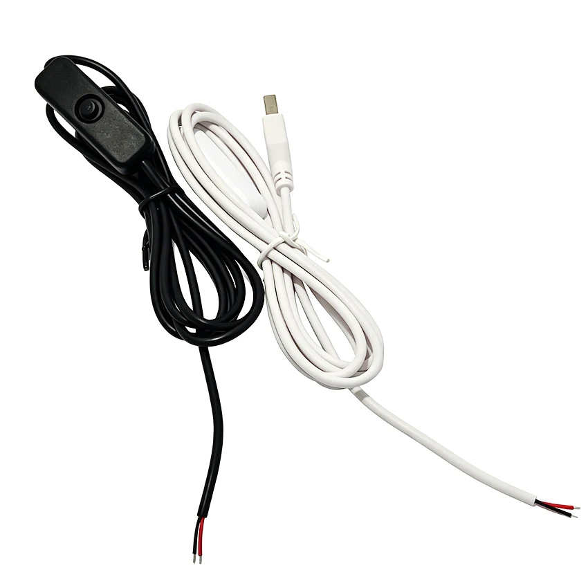 USB Male to 2 Core Connection Button ON OFF LED Single-Key Switch Control Cord Cable 1.5M Black/White LED Light Power Cord