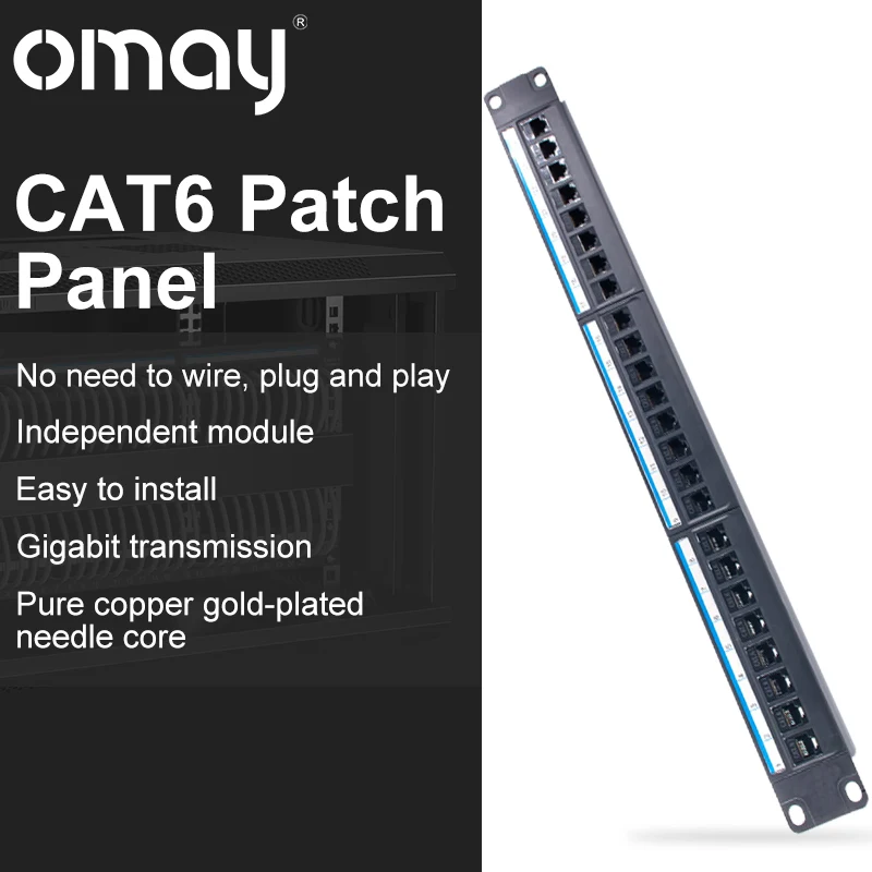 

24 Port CAT6 Through Coupler Patch Panel RJ45 Network Cable 19in 1U with Back Bar Rackmount CAT6A UTP Keystone Jack