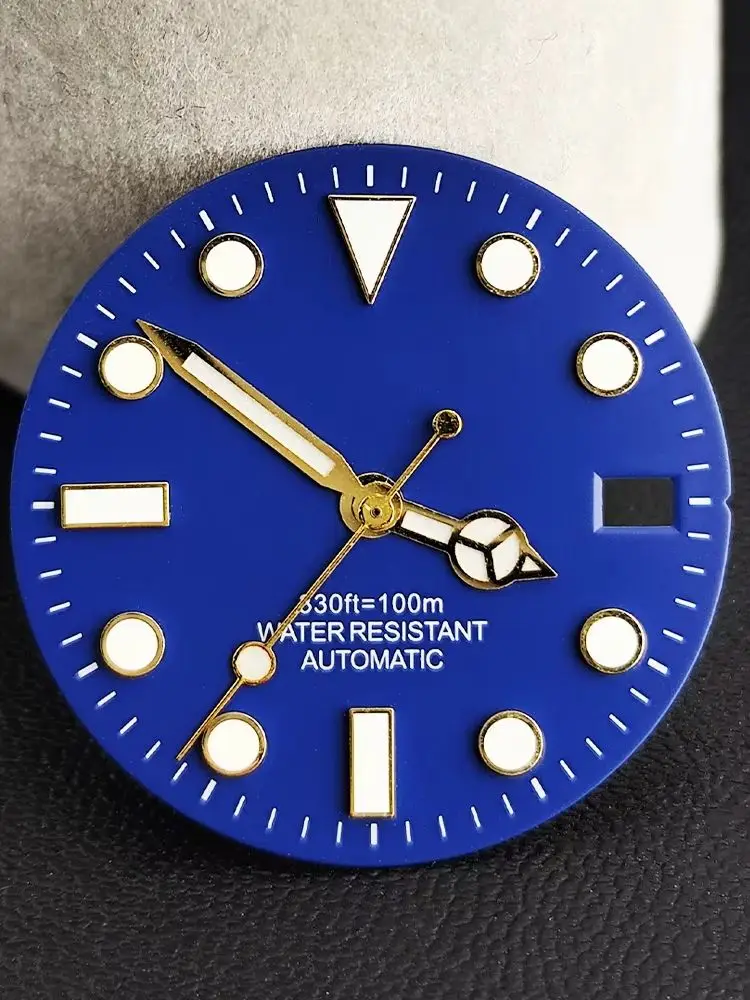28,5mm Uhrenzifferblatt Blau Leuchtend Passend für NH34/NH35/NH36 Uhrwerke Zubehör GMT Zifferblatt/Zeiger NH35 Zifferblatt Mechanische Uhren Herren