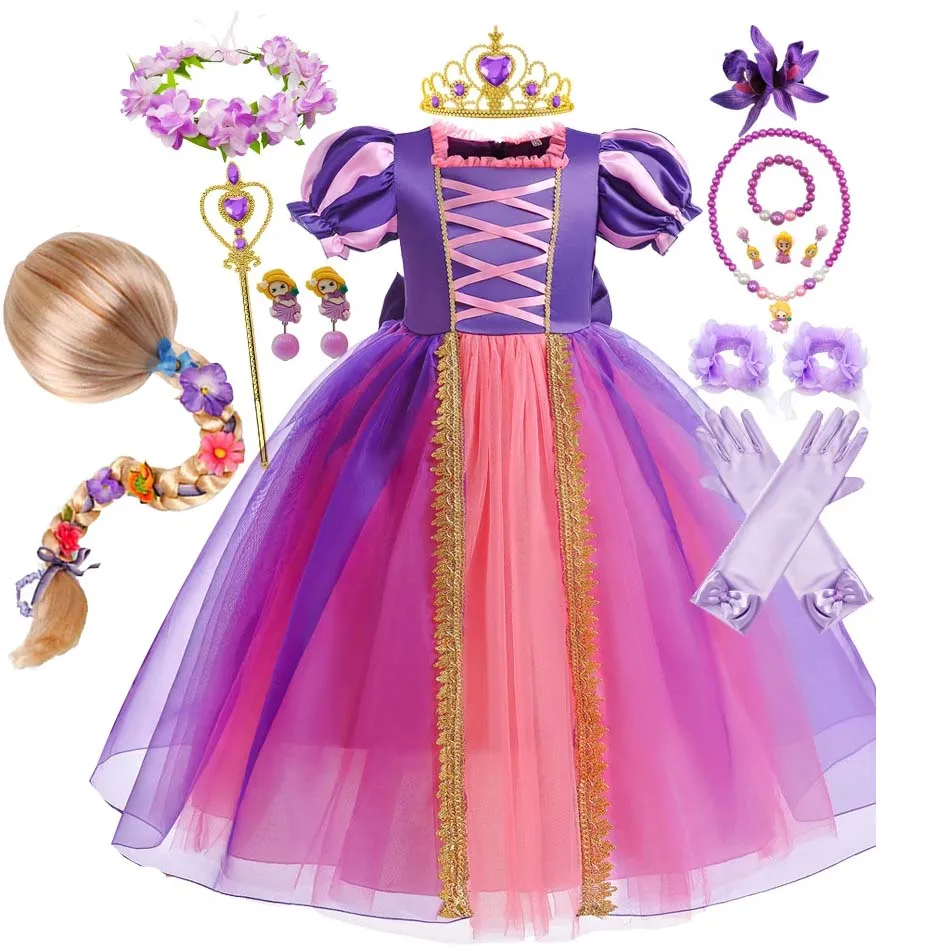 

Rapunzel Princess Dress Girls Tangled Cosplay Isabella Costumes Kids Dress Up Carnival Party Outfit Halloween Clothing