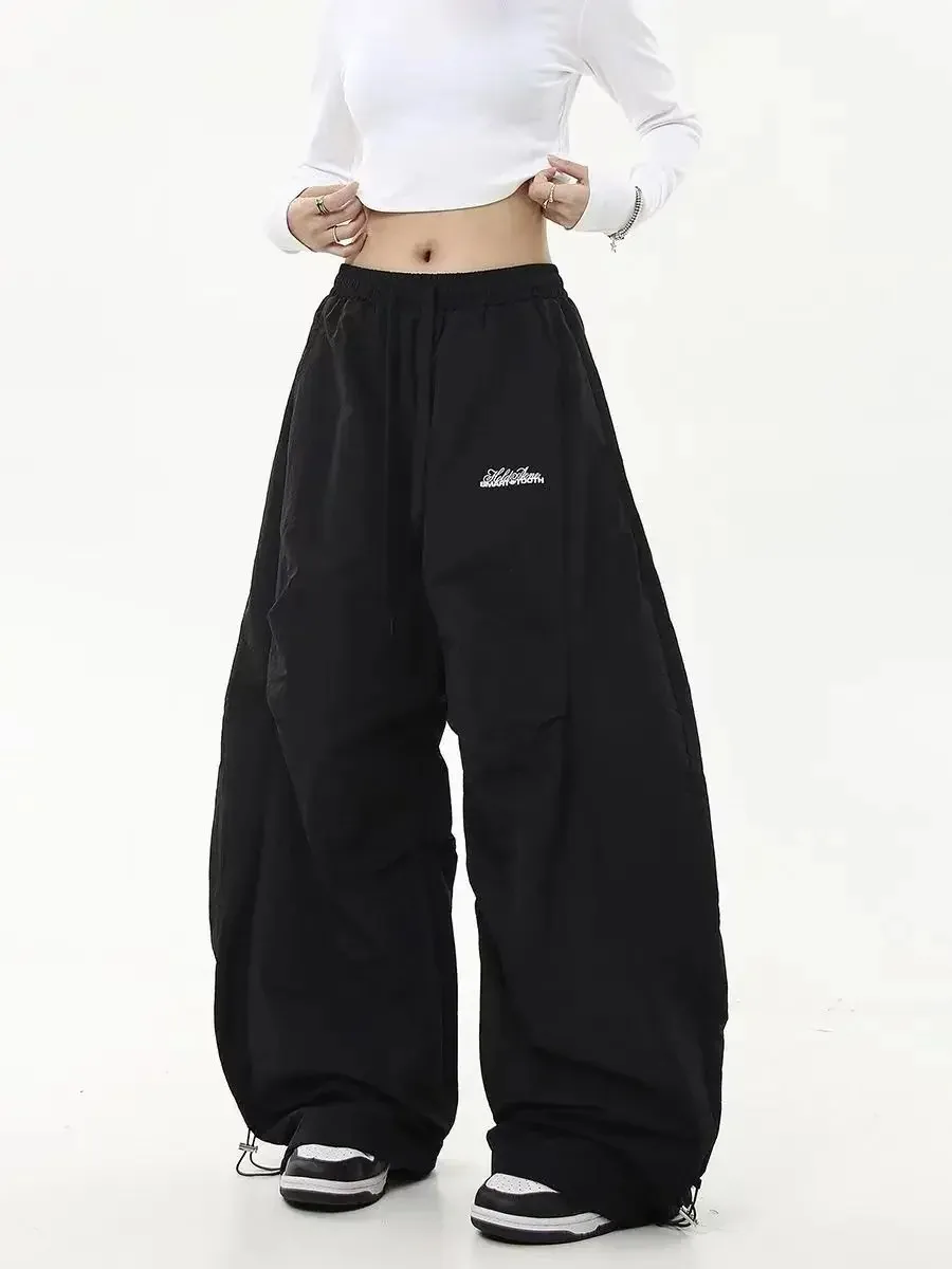 الرجعية Y2K الهيب هوب الشارع الشهير عادية شيك مطابقة Sweatpant المعتاد المرأة واسعة الساق بانت منخفضة الخصر الرباط سيدة البضائع السراويل