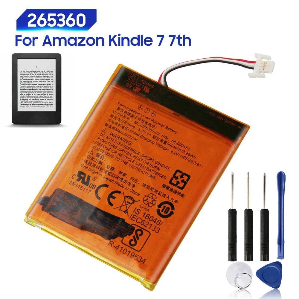 Original Replacement Battery For Amazon Kindle 8 7 7th 8th 265360 265360-03 58-000083 58-000151 Genuine E-Reader Battery 890mAh