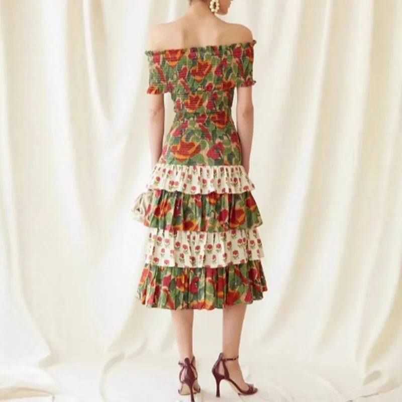 Verão vintage étnico manga curta vestido longo da mulher casual impressão em camadas plissado robe vestido elegante férias emendado vestido de festa