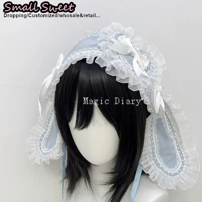 Women Subcultural Y2K Girl  Rabbit Ear Lace Ruffle Bunny Ear Hairband Hairpin Goth Headwear Doll Gothic Lolita Cute Headband view 4