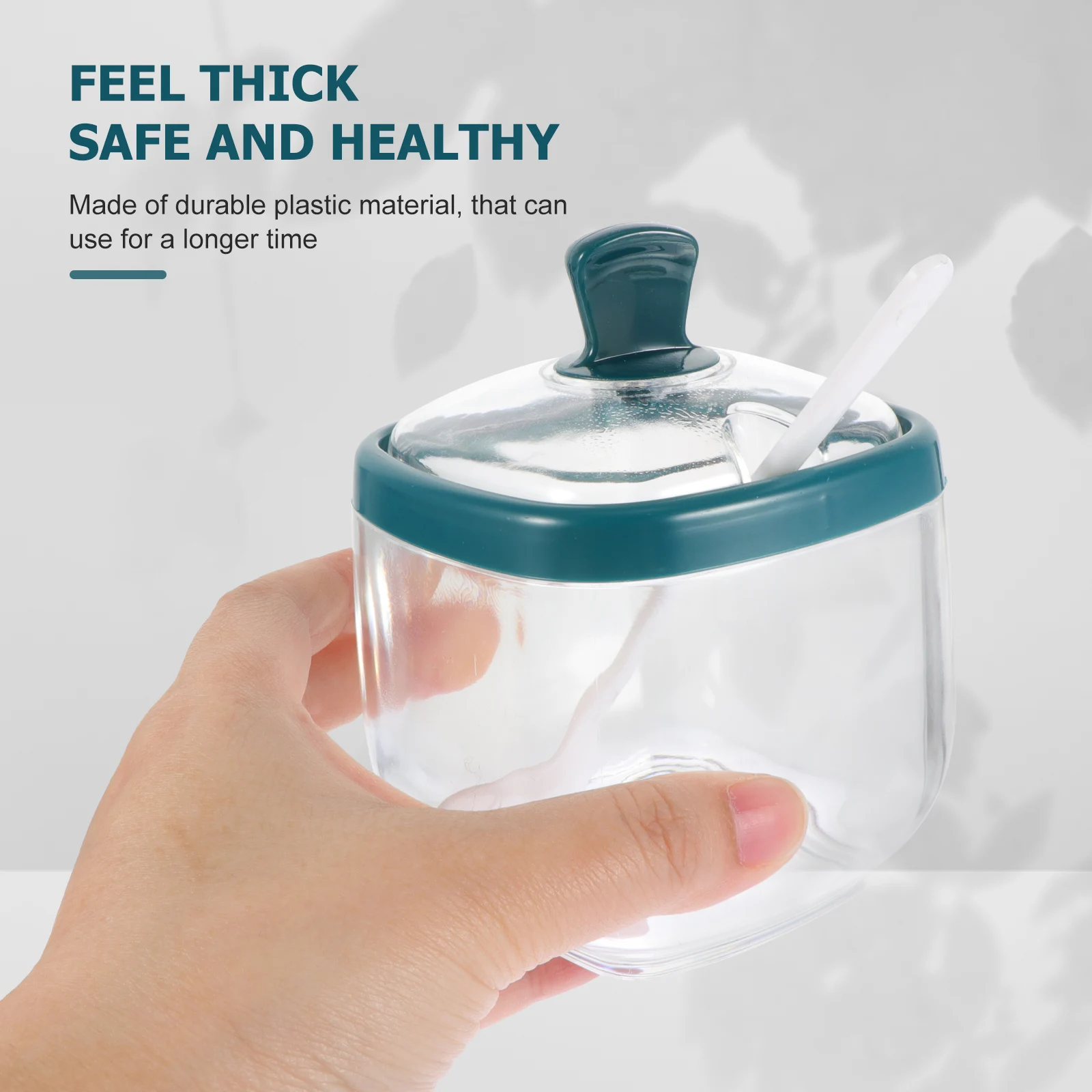 

2 Sets Condiment Jars Kitchen Storage Containers Transparent Lid Plastic Sugar Jar Spice Canister Holder Spoon Home Restaurant