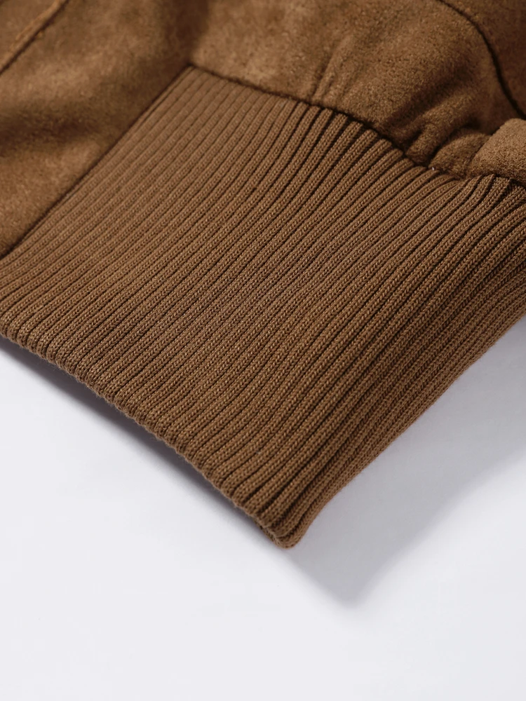 2026 Herbst Vintage Wildleder Damenjacke Langarm Revers Reißverschluss Tasche Stehkragen Kurzer Damenmantel Modische Streetwear-Oberbekleidung – Detail 7