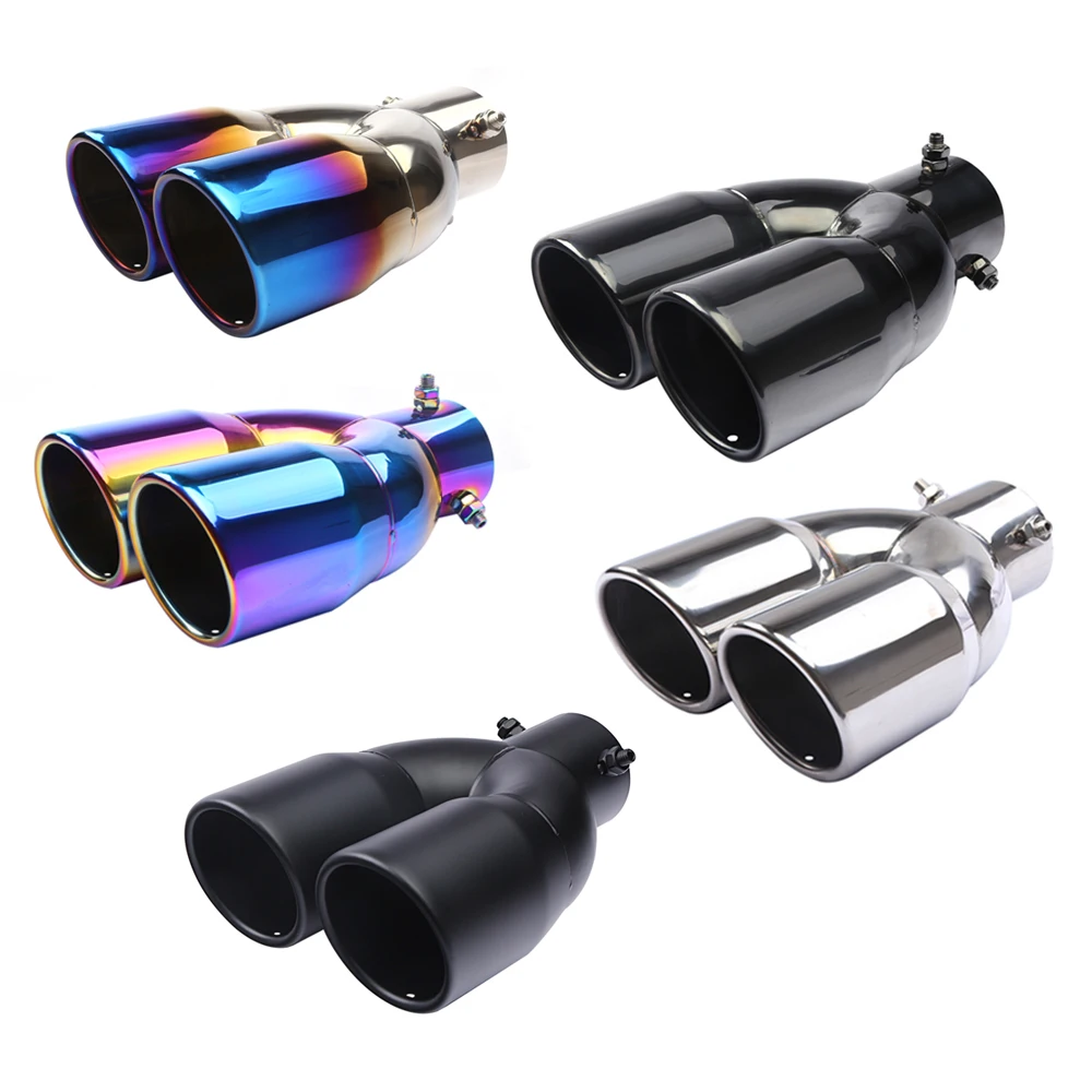 Universal 63mm Inlet 76mm Outlet Double Cylinder Stainless Steel Exhaust Muffler Tailpipe for Car Exhaust System Replacement