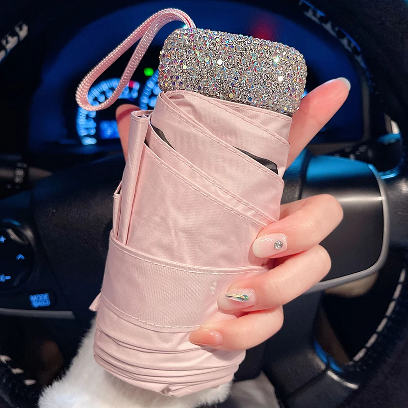 Ombrello da sole con strass da viaggio 6 costole anti-uv Mini tasca leggera protezione solare portatile protezione ultravioletta parasole Foldy