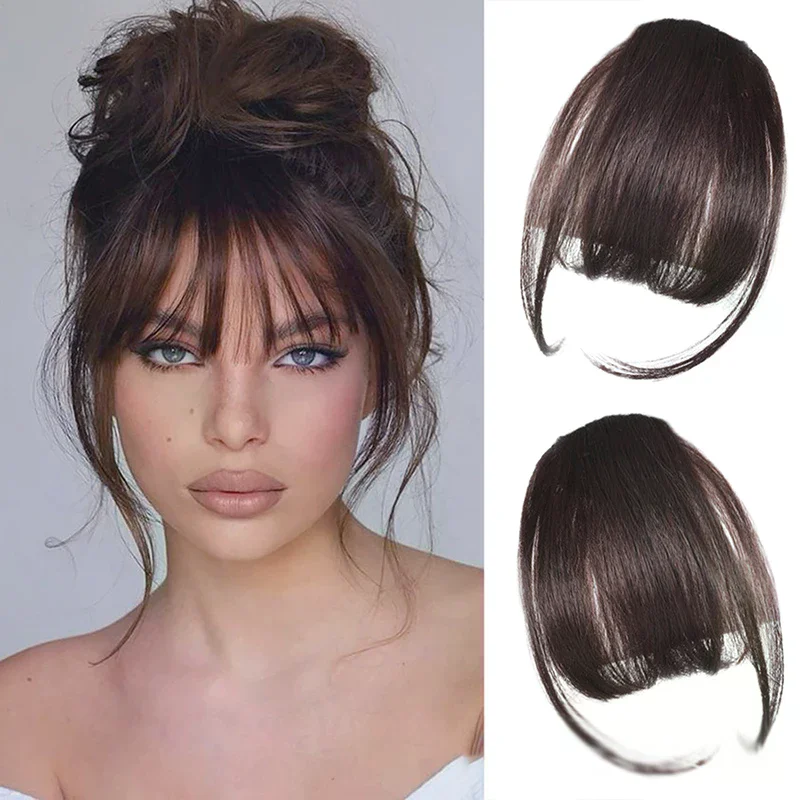 Synthetic Fake Air Bangs Natural Hair Extension Front Fringes Hairpiece Black Brown Clip In Bangs Double Sideburns Hair Styling