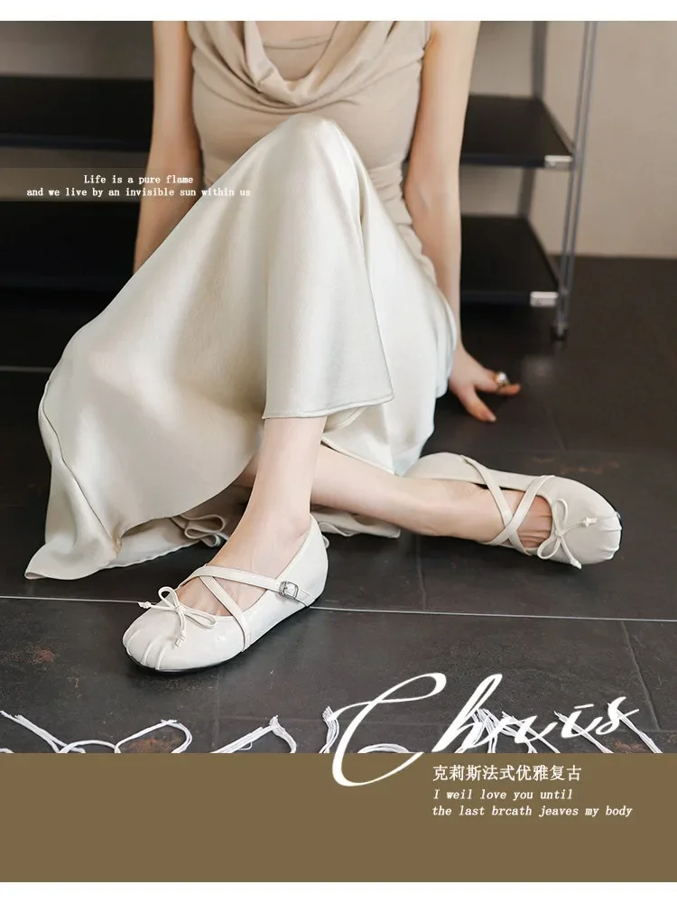 2026 Mary Jane Flats Women Butterfly Bow Square Toe Ballet Shoes Vintage Cross Strap Comfort Slip On Wedding Party Pumps