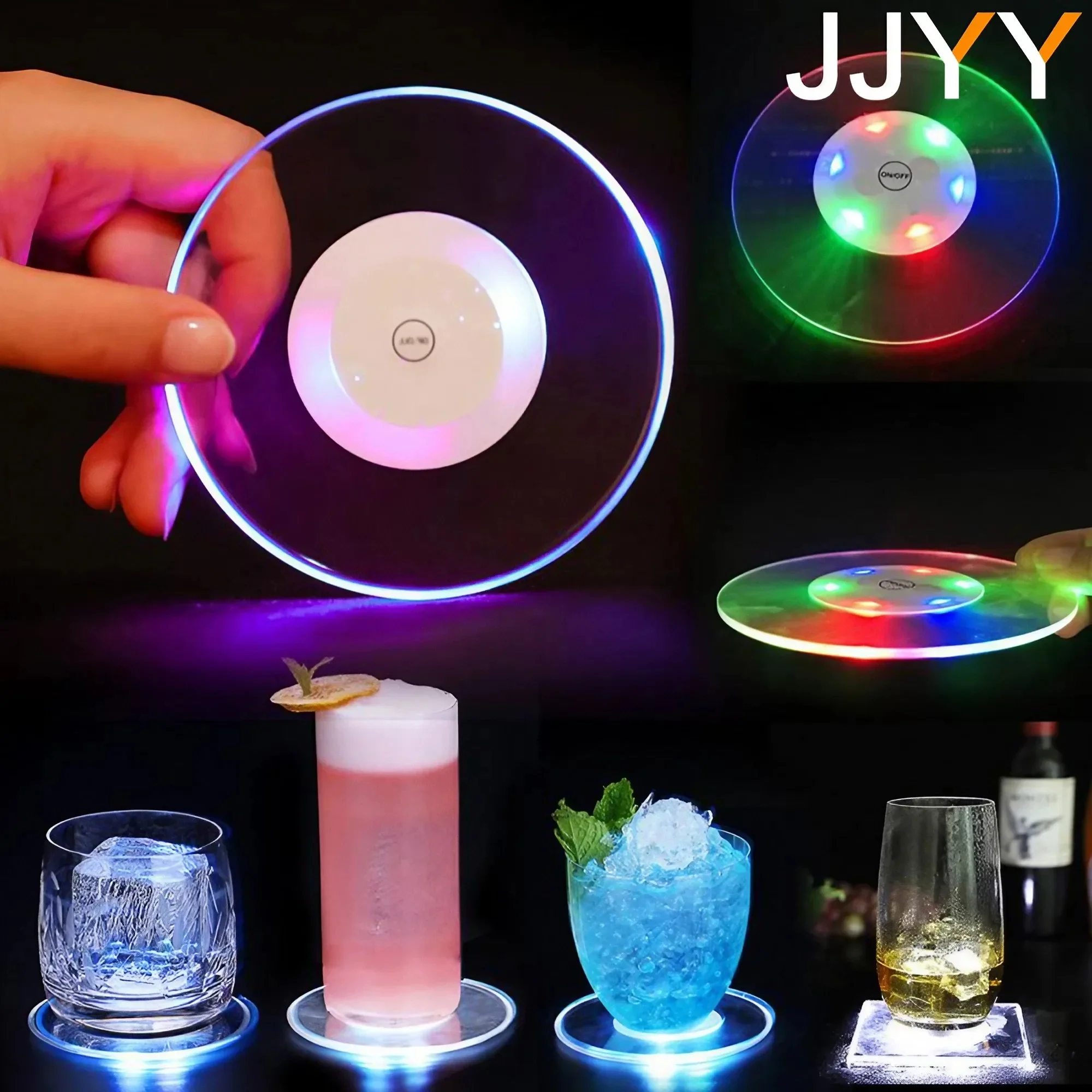 

JJYY LED Coaster Luminous Bottle Stickers Lights Lamps for Xmas Bar KTV Wedding Party Cocktail Drink Cups Vase Decor