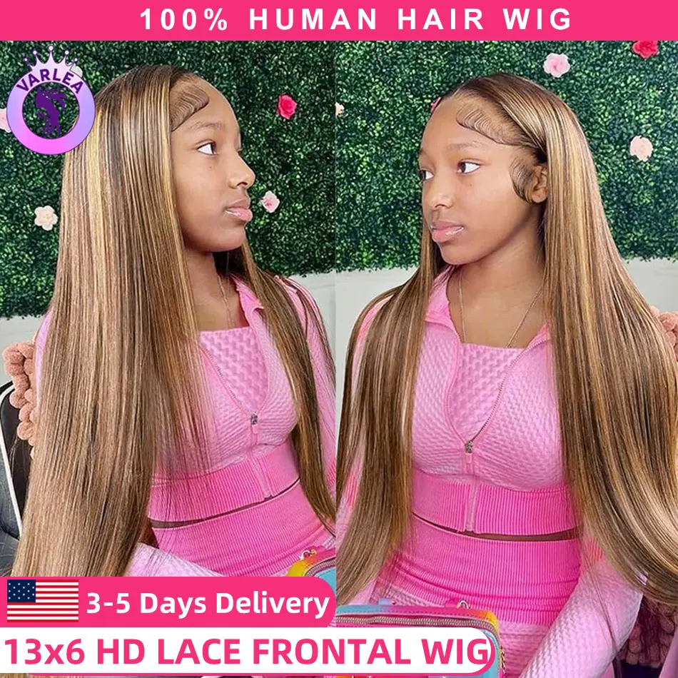 30 inch 13x4 Ombre Highlight Lace Front Wig Human Hair Straight 13x6 HD Lace Frontal Wig Pre Plucked Ombre Blonde Human Hair Wig