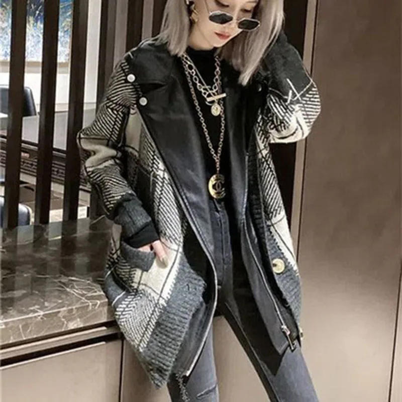 

New Spring Autumn Fashion Women Clothes Turn-down Collar Batwing Sleeves Knitting Patchwork Pockets Coat Korean Loose Sweater