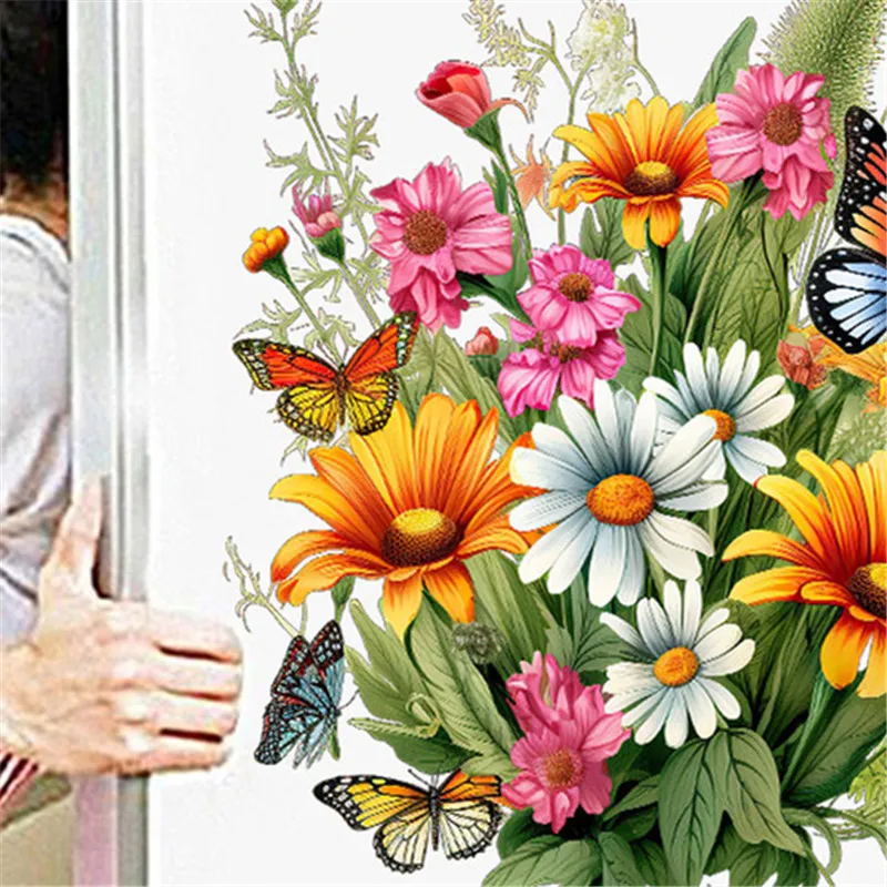 

Self-Adhesive Waterproof PVC Decals For Walls Bathroom Home Decor Sunflower Trash Can Stickers Floral Wheel Trash Can Stickers