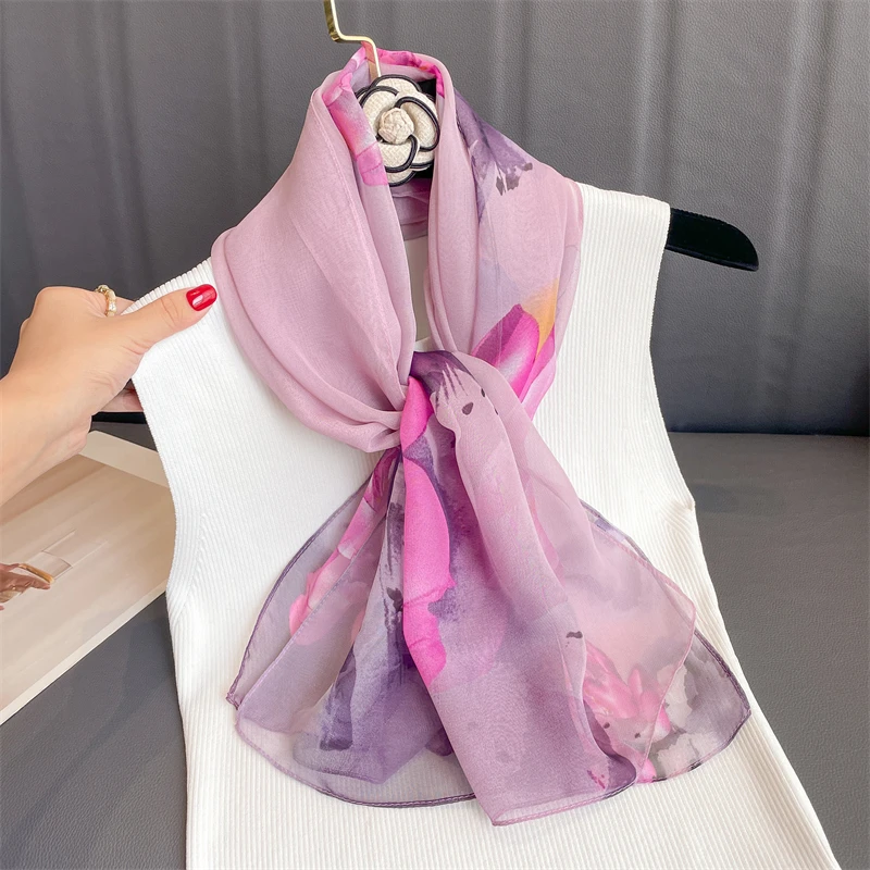 RUNMEIFA 2023 New Fashion Spring/Summer Women Floral Printing Beach Silk Scarf Shawls Female Long Wraps Beach Sunscreen Hijab