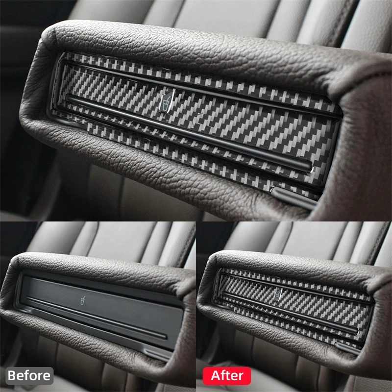 For Audi Q7 2007-2015 Car Accessories Carbon Fiber Interior Auto Rear Drainage Cup Panel Decorative Sticker Cover Trim Frame