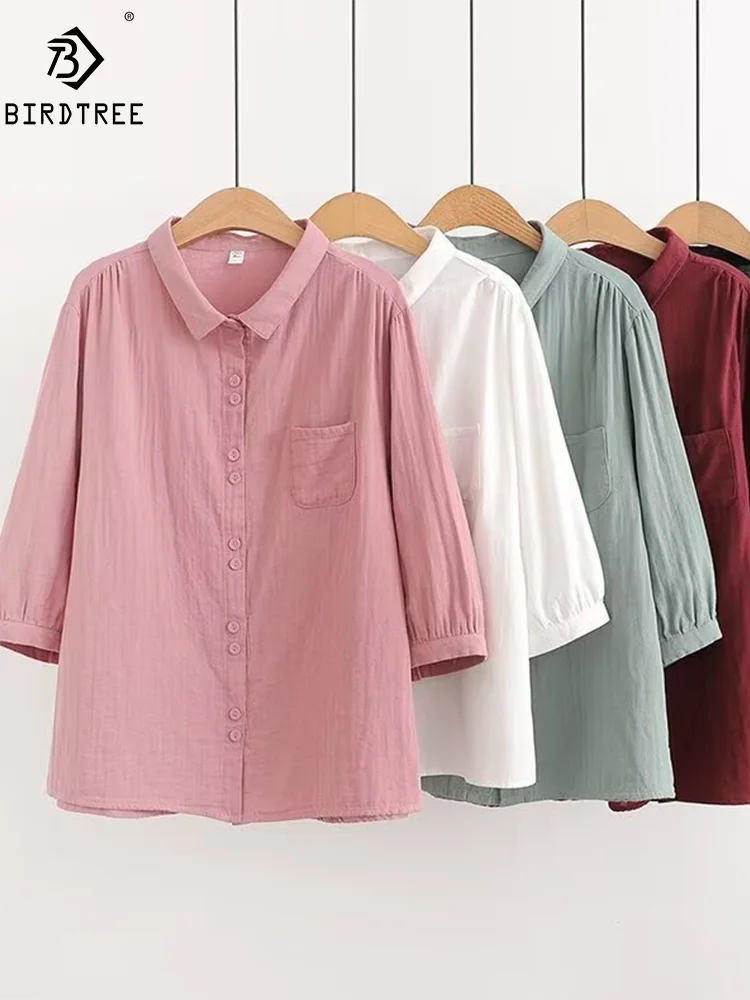 

New Summer Cotton Yarn Short Sleeve Shirts Single Breasted Tops Mori Girl Casual Retro Loose Chic Blouse 2024 Autumn T46345QM