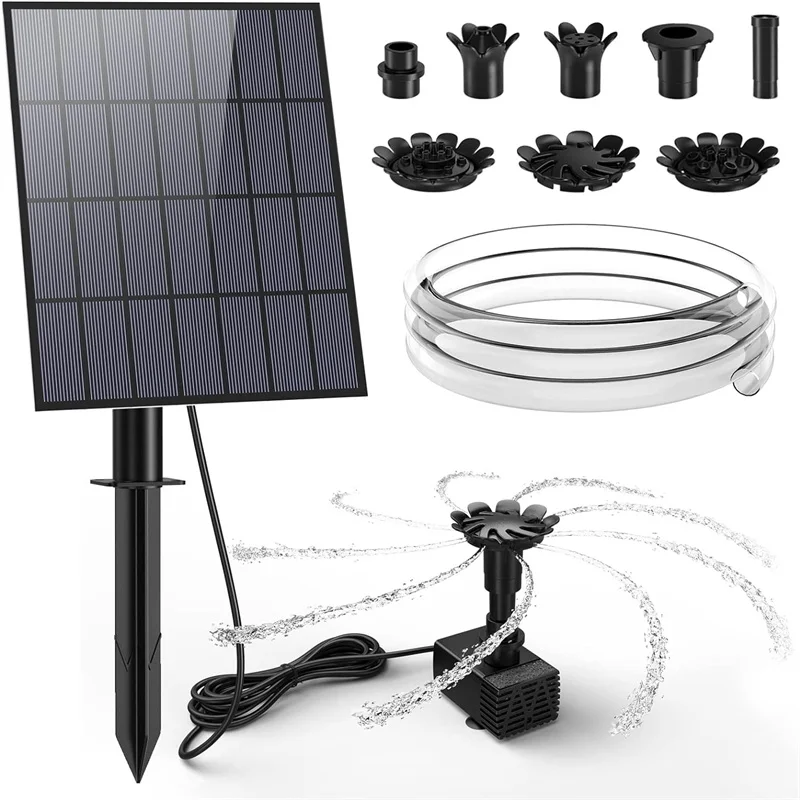 3.5w Solar Water Pump Kit, Solar Birdbath Fountain with 15 Nozzles, 5ft Hose and Stake for Garden, Pond, Swimming Pool, Outdoor