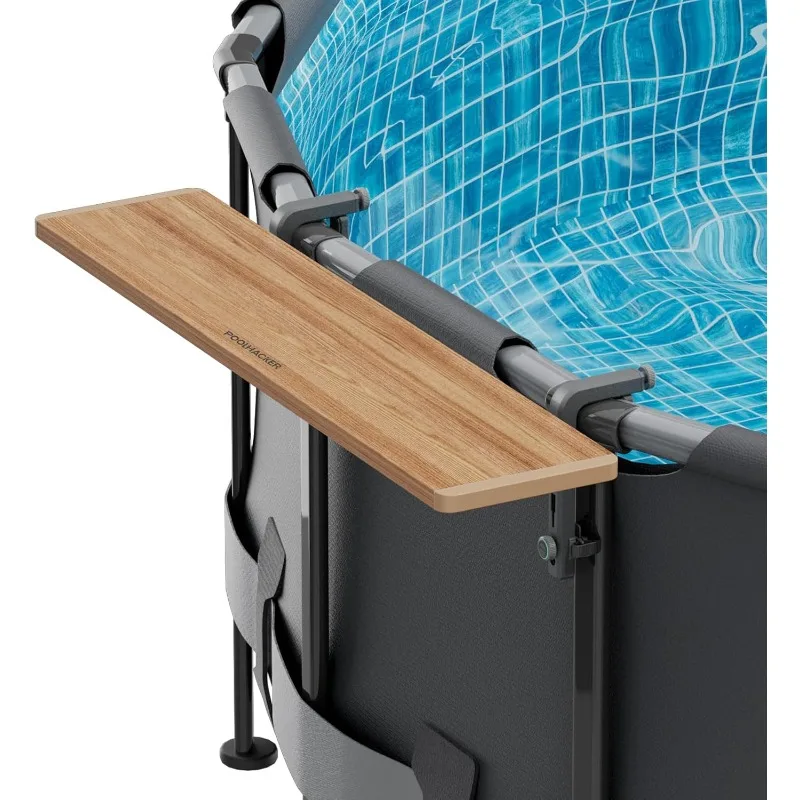 

Pool Bar, Wood-Plastic Swim Up Bar Exclusively for above-Ground Round Pools. Height Adjustable Patio Poolside Table Easy