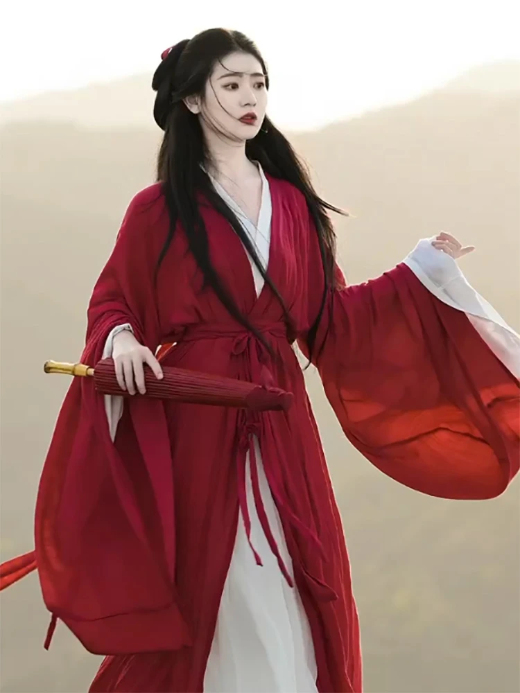 Chinese Stijl Hanfu Traditionele Rode Vloeiende Oosterse Fee Cosplay Podium Dansgewaad Sprookjesjurk Oude Chinese Kostuum