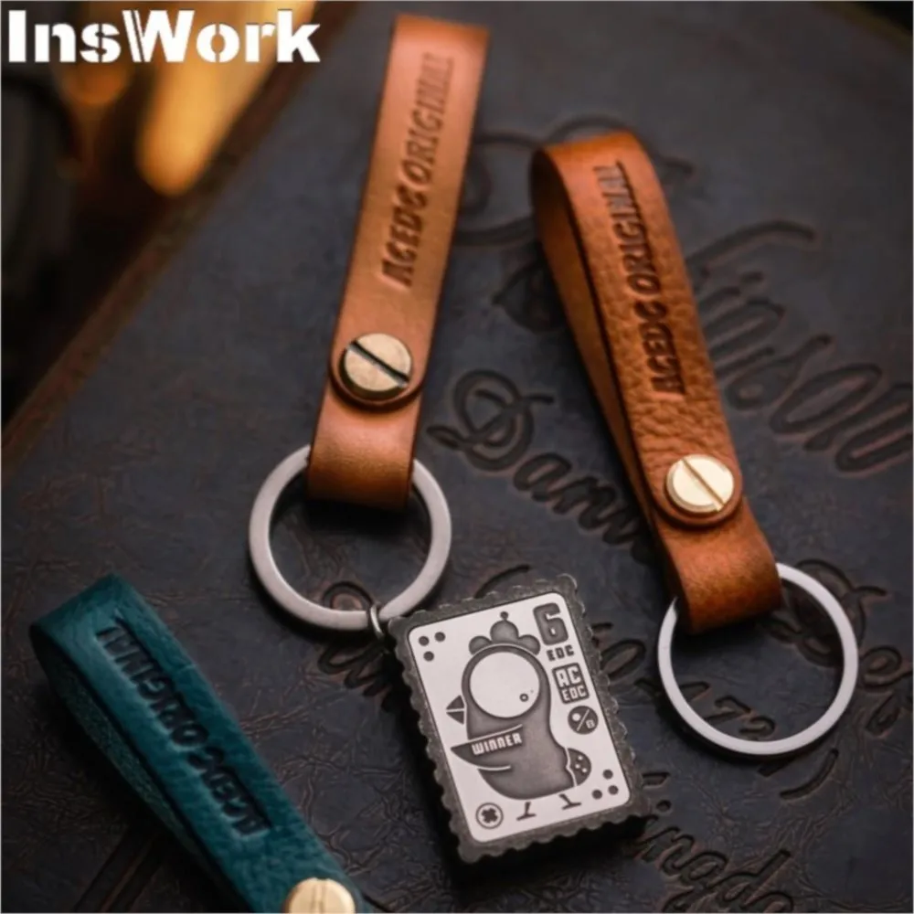 ACEdc Original Cowhide Keychain Push Slider DIY Accessories Personalized Creative Gifts