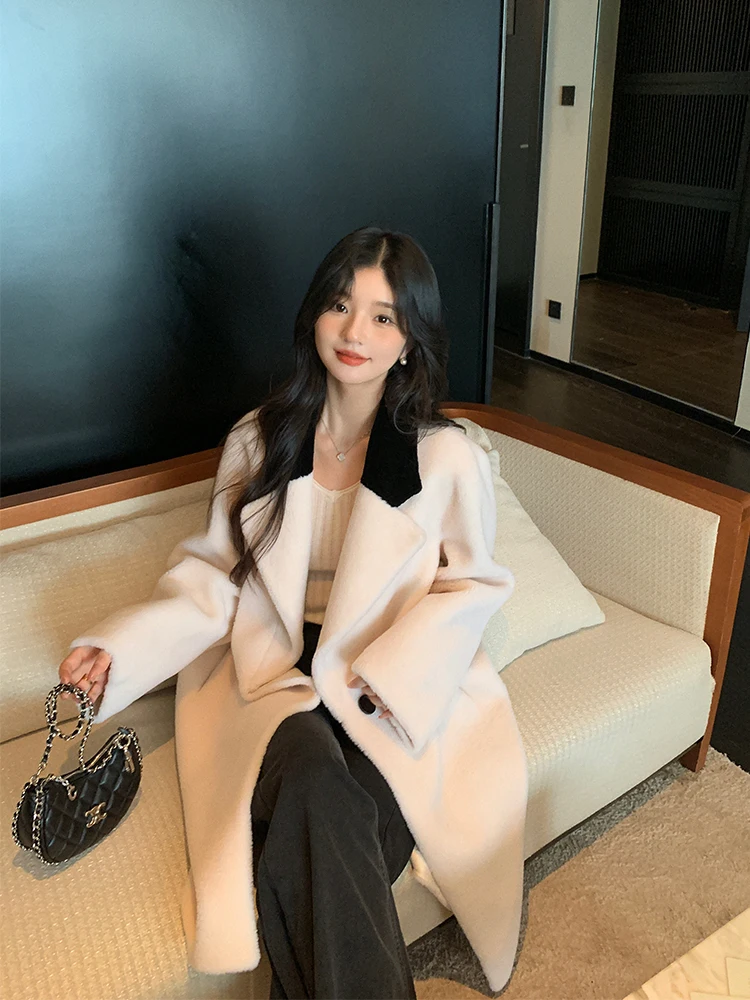 Dayaier 秋冬新スタイルロングシープスキンコート女性の非対称スタンドカラー 3 ボタン通勤ファッションウール