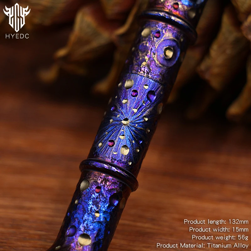 Star Sky Titanium Alloy Tactical Pen Hand Carved Limited Edition Pen Decompression Metal Signature Neutral Pen EDC