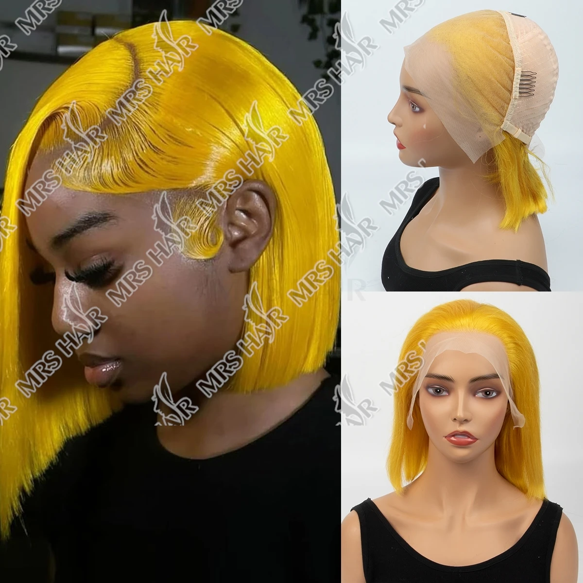 Parrucche Bob senza colla Capelli umani Pre pizzicati 13x4 Parrucca anteriore in pizzo per capelli umani Parrucche per capelli umani gialli diritte a densità 180%