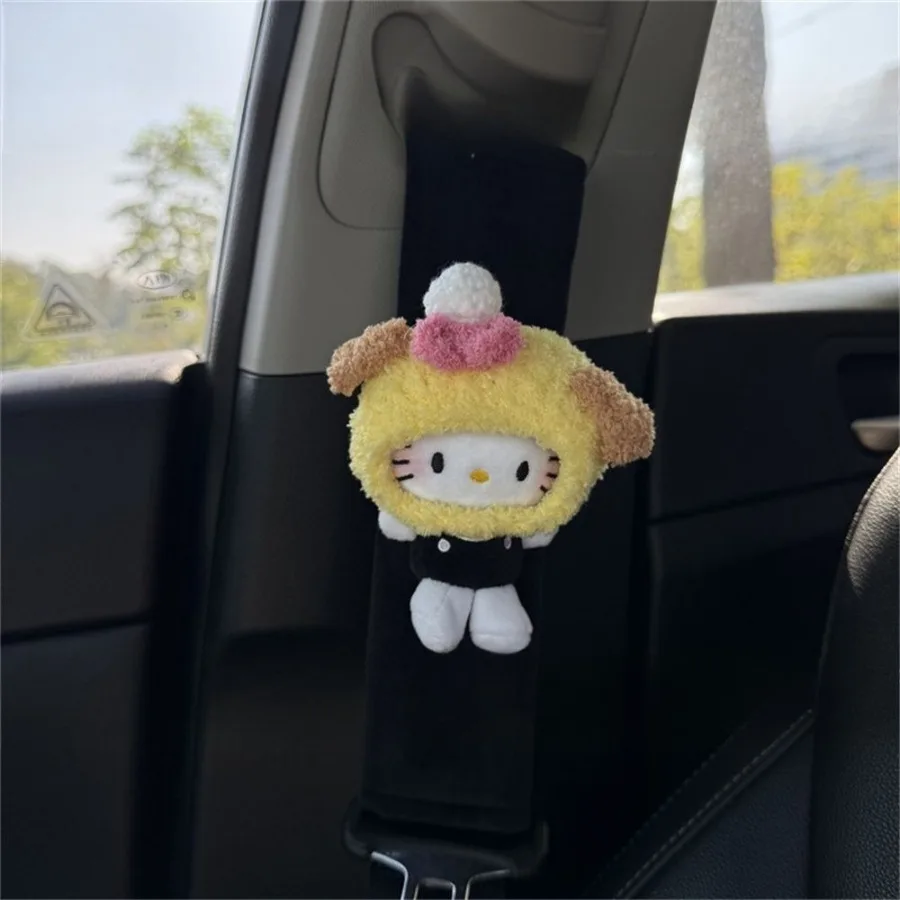 هالو كيتي حزام مقعد السيارة وسادات الكتف حماية الرقبة ملحقات السيارة المريحة Kawaii القطيفة حزام الأمان الغطاء الواقي