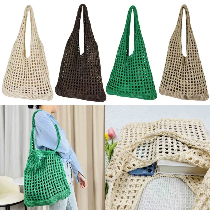2023 NEW Beach Bag Versatile Fashion Trendy Bag Crochet Knitted Shoulder Bag Travel Bag for Women Girl Hollow Out Tote
