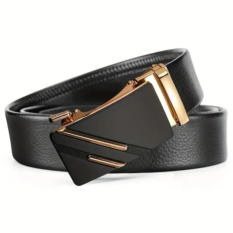 Men Belt Leather Adjustable Ratchet Belt Metal Alloy Automatic Buckle Brand Luxury Design Waist Belts for Men Waist Straps Male