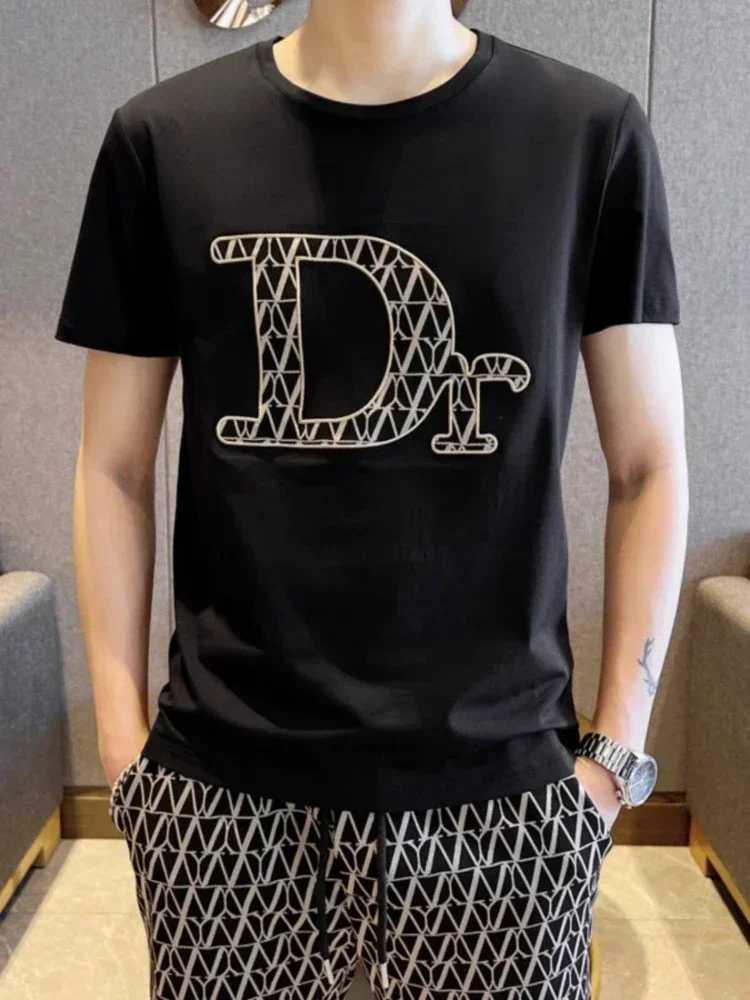 

Nylon Man Sets Sports Smooth Two-piece Set 2024 Trend T-shirts Shorts Suits for Men Short Quarter Sleeve Korean Style Stylish Xl