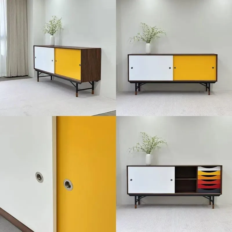 Mid Century Modern Brown Solid Wood Adjustable Storage Sideboard Living Room TV Cabinet Household Furniture Italian Luxury