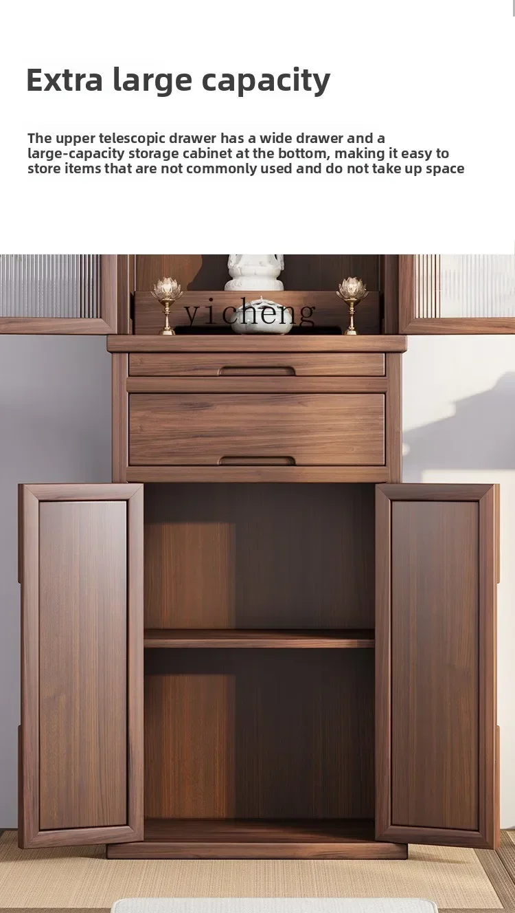 C6.19  Buddhist  stand cabinet supply table Solid wood Buddhist niche Glass shrine with door Household God of Wealth cabinet