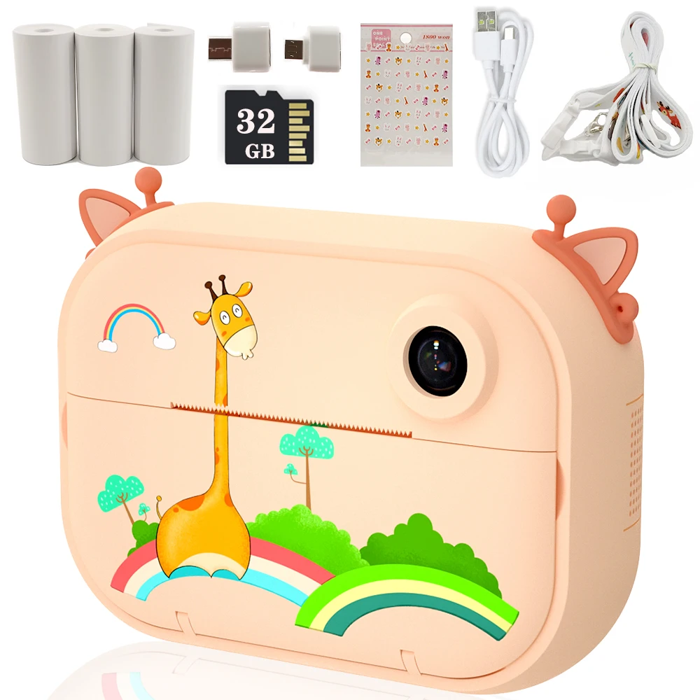 

Children's Instant Print Camera With 32GB SD Card, Kids Toy Digital Photo Pink Camera Girls and Boys Christmas Birthday Gift