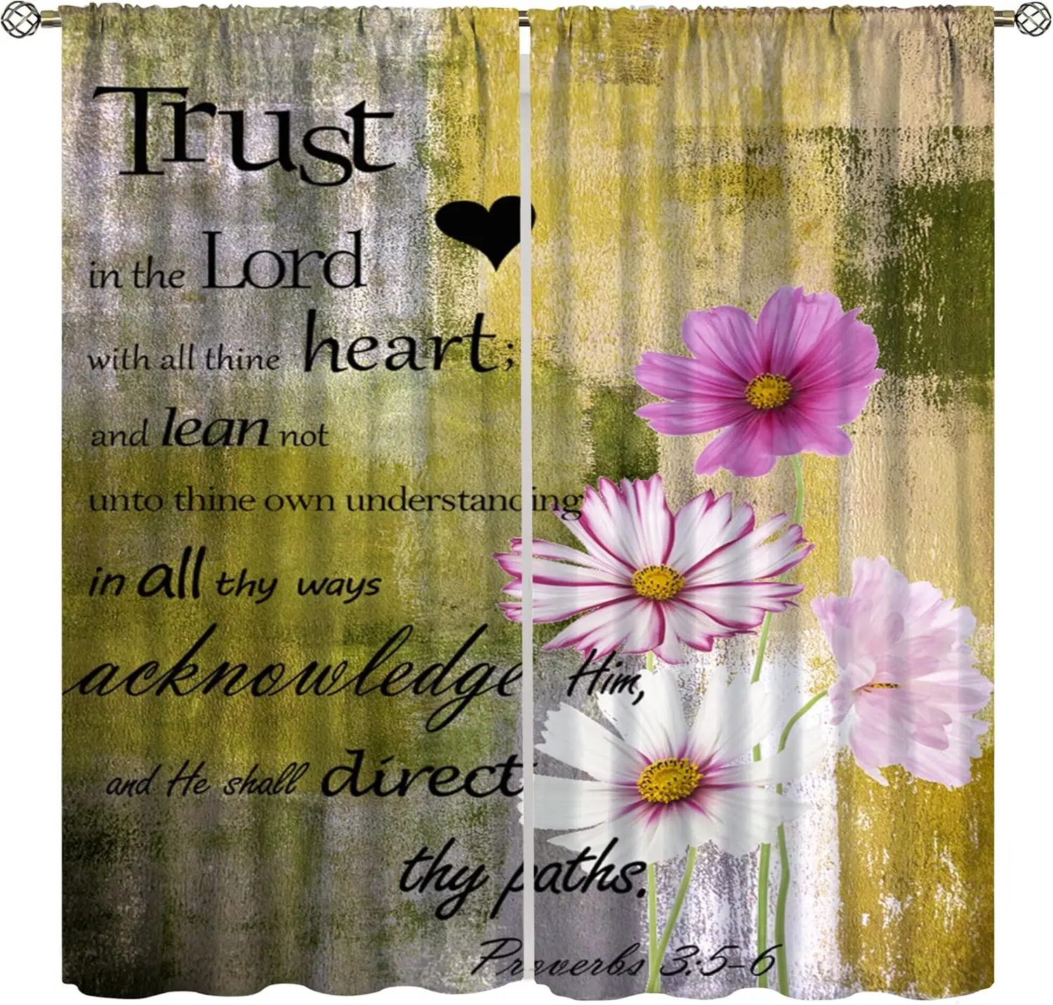 Bible Verse Curtains Trust in the Lord Print with Cosmos Flower for Living Room Bedroom Window Christian Decor
