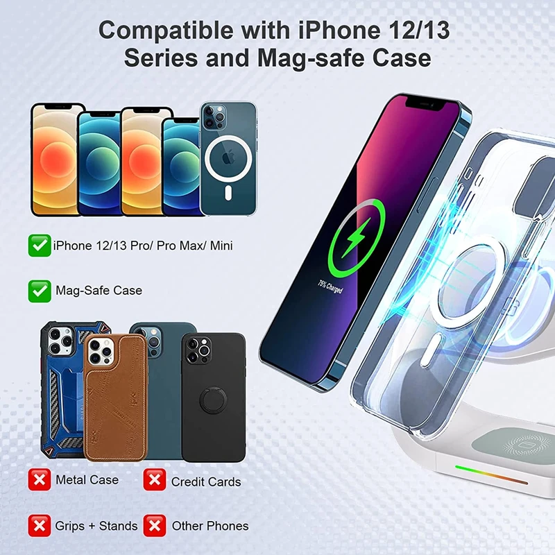 3 Trong 1 Từ Tính Không Dây Sạc Đứng Cho IPhone13 12 Cảm Ứng Sạc Nhanh Incarcator Giá Đỡ Đồng Hồ Apple 7 6 SE tai Nghe AirPods Pro