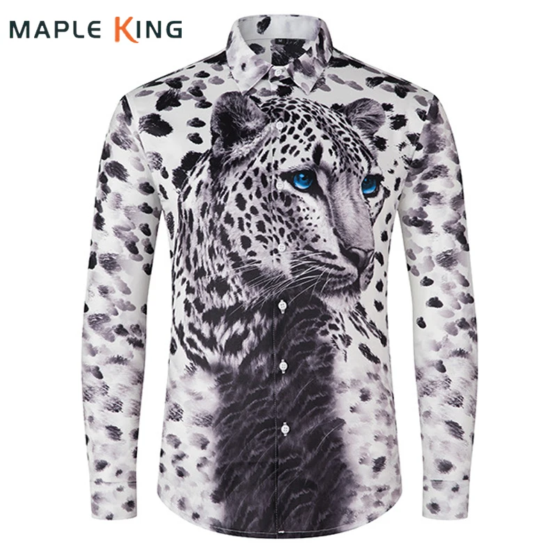 

Luxury Mens Button Up Shirts Fashion Leopard 3D Print Long Sleeve Social Nightclub Party Dress Shirt Men Punk Hip Hop Streetwear