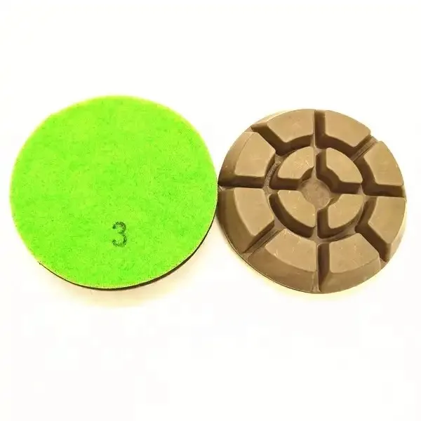 [10 Holes Base] 3\'\' Inches 3 Steps Metal Diamond Grinding Polishing Pad for Concrete Granite Velcroes Backed 80mm Disc Block