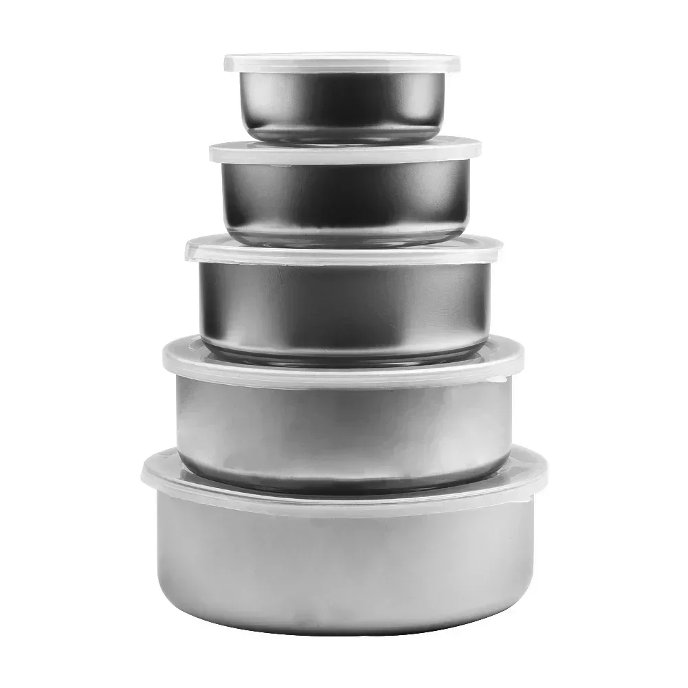 5Pcs Stainless Steel Fresh-keeping Bowls Food Storage Bowl With 5 Lids 10-18CM Food Bowl Set Mixing Bowls For Cooking Baking