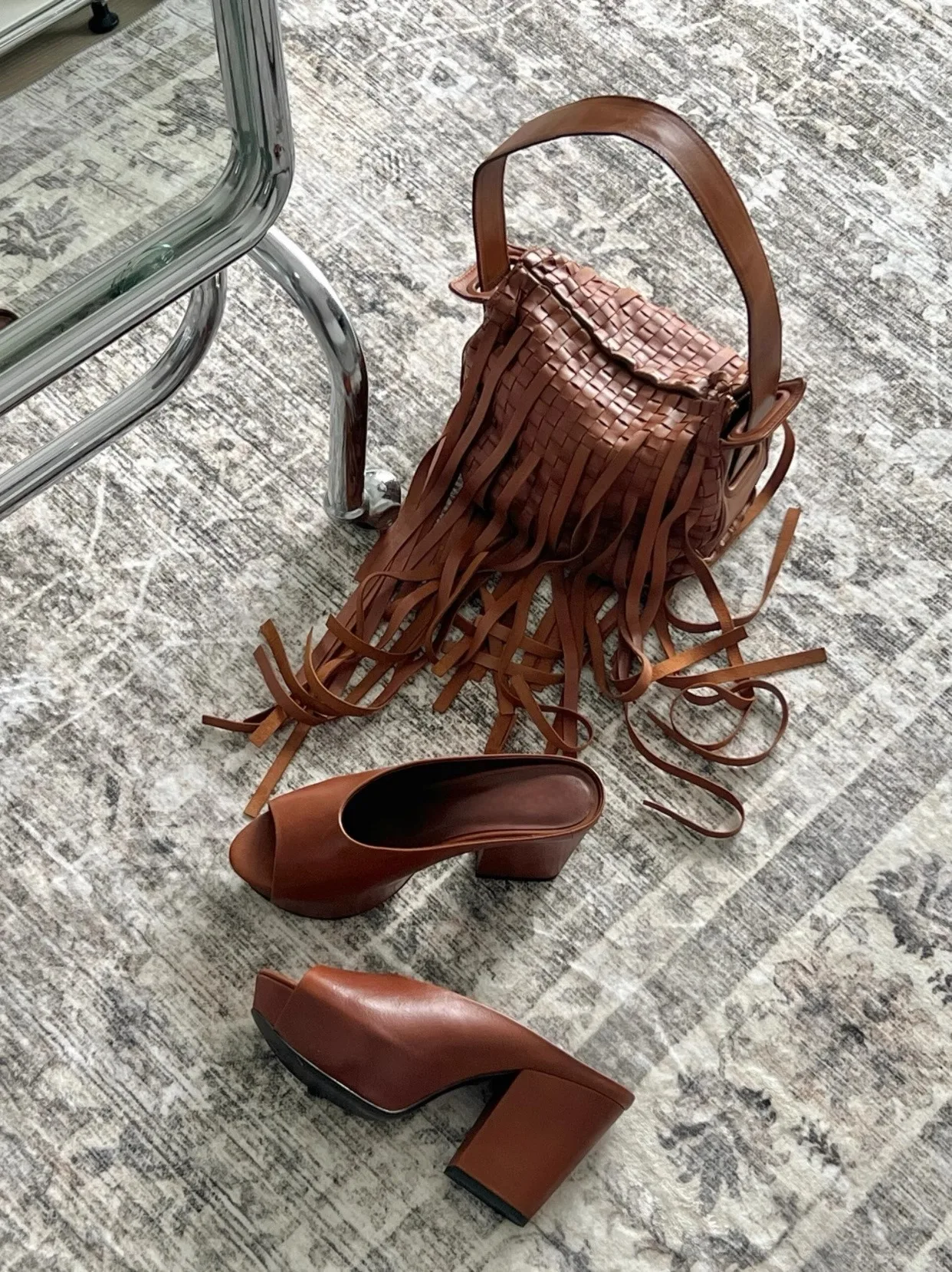 

Vintage Open-Toe Thick-Heeled Shallow Slippers Patent Leather Shiny Niche Platform Sandals French Style Women's Shoes Sandalias