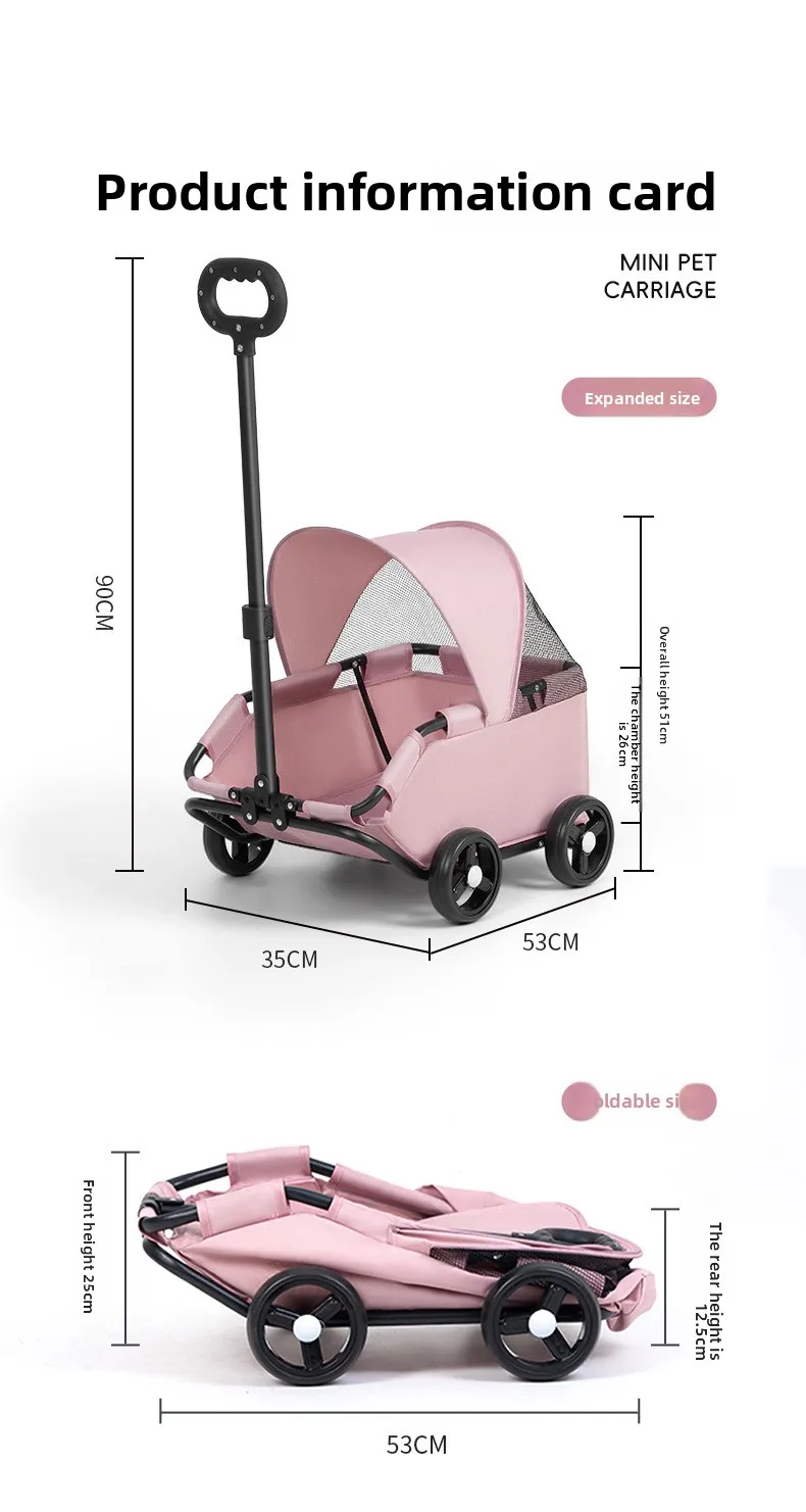 carrinho pet Luxury 4-Wheel Foldable Dog Cat Travel Stroller Foldable Lightweight Cross-Border Made From Mesh for Camping