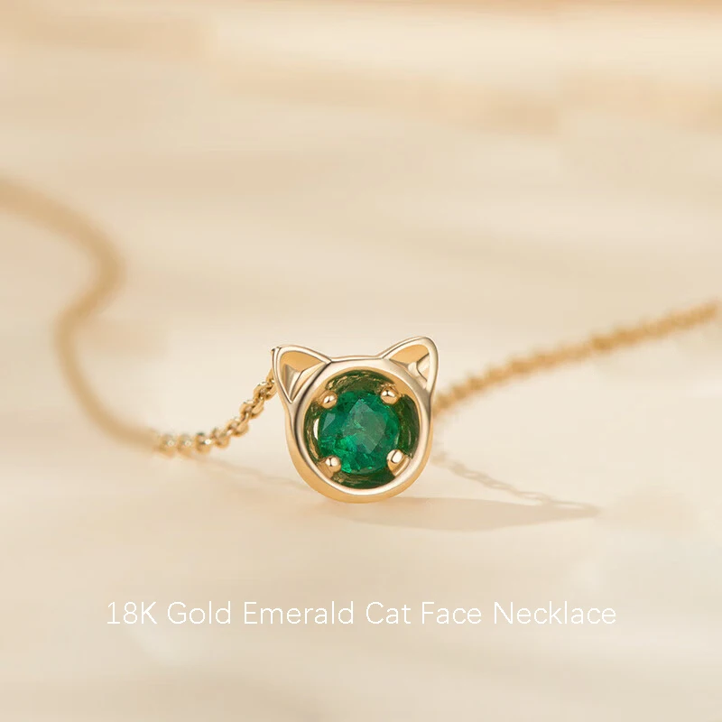 

Crsimek 18K Gold Cat Necklace for Women, with Emerald Pendant, Cute and Simple, Perfect for Valentine's Day or Anniversary Gift.