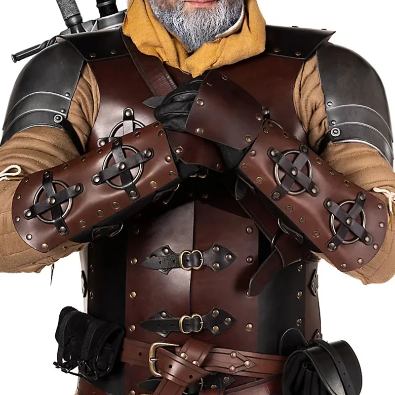 Protector de brazo Medieval renacentista, guantes de armadura, caballero vikingo, guerrero, disfraz de Halloween, pulsera de cuero PU, guantelete