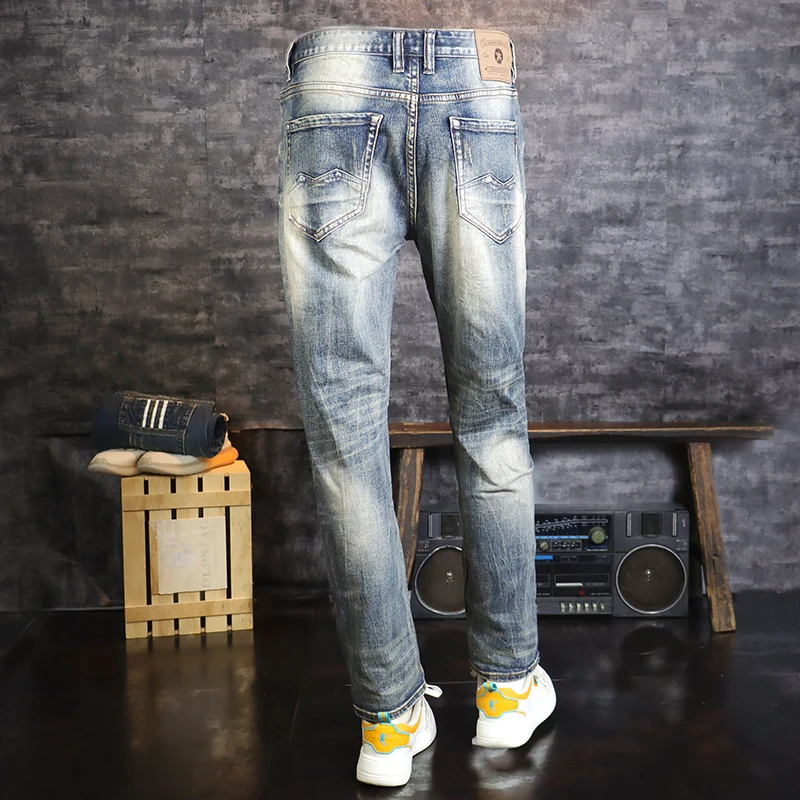 Newly Designer Fashion Men Jeans Retro Blue High Quality Elastic Slim Fit Ripped Jeans Men Vintage Casual Denim Pants Hombre