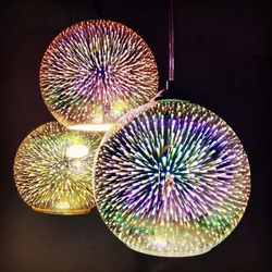 LED Modern Pendant Light 3D Fireworks Colorful Plated Glass Ball Decorated Bar Dining Kitchen Lamp Hanging Flash Light Fixture