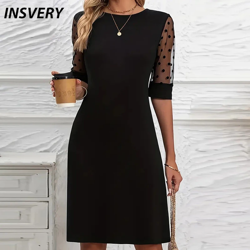 Elegantes Spitzenkleid mit kurzen Ärmeln, Partykleid für Damen, Sommerkleid mit O-Ausschnitt, Mini-Kleider für Damen, lässiges Abendkleid