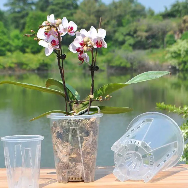 Clear PP Plastic Root Control Breathable Flower Pot Orchid Air Holes Plants Enhanced Drainage Garden Pot Home Garden Seedling Po